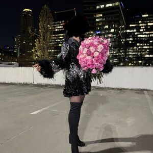 AKIRA Black Sequin Long Sleeve Dress